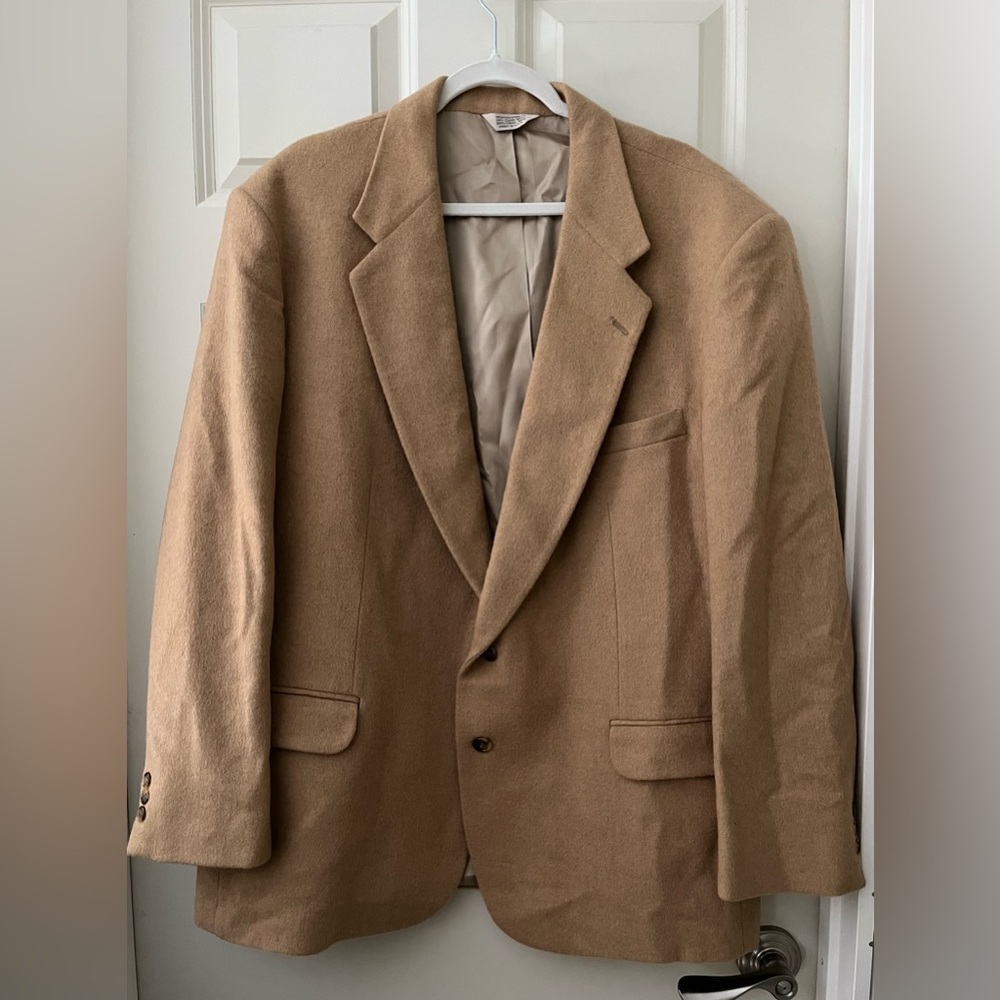 Vintage Mens 1980s camel hair blazer by Hunt Valley tan neutral timeless 48R USA